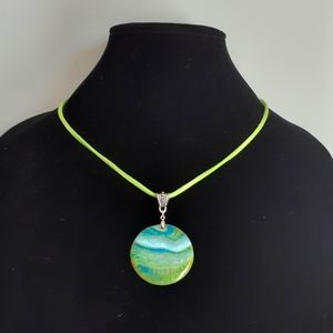 Blue & Yellow Fire Agate Pendant Necklace